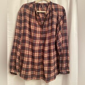 Free People Plaid Flowy Soft Flannel Top. OS /Medium